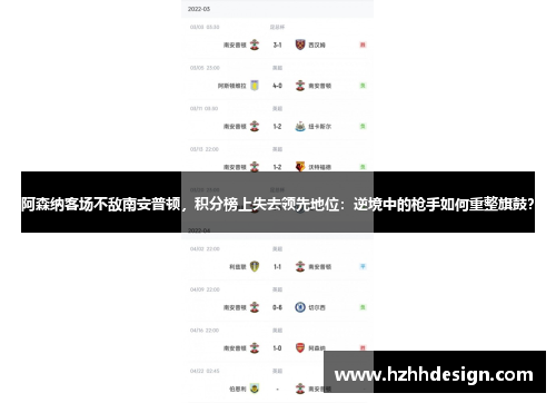 阿森纳客场不敌南安普顿，积分榜上失去领先地位：逆境中的枪手如何重整旗鼓？